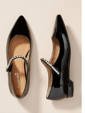 Farylrobin For Anthropologie Black Amour Patent Rhinestone Maryjane Flats 37